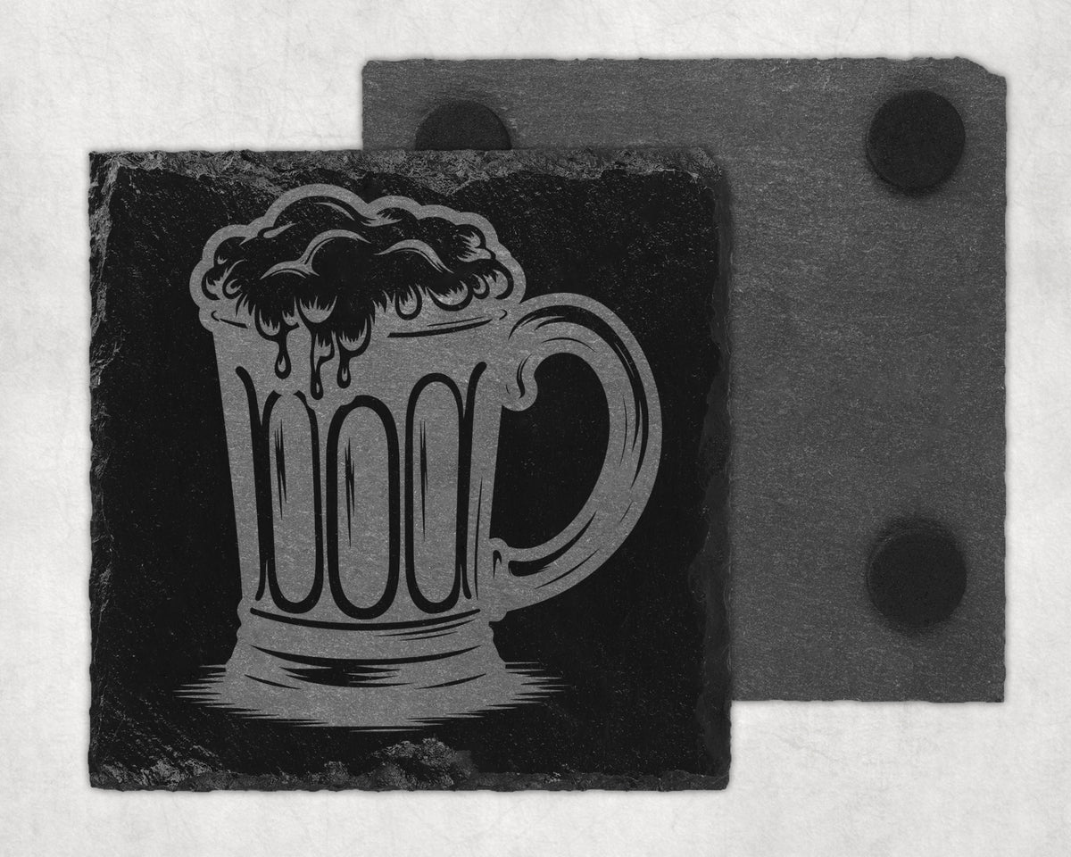 Slate coaster engraved with a frothy beer mug design.