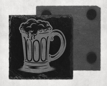 Slate coaster engraved with a frothy beer mug design.