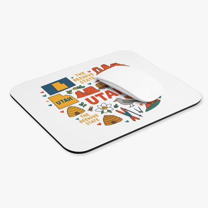Mousepad featuring the word UTAH and "The Beehive State" with state icons and motifs.