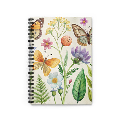 Spiral bound notebook with watercolor butterflies and botanical illustrations.
