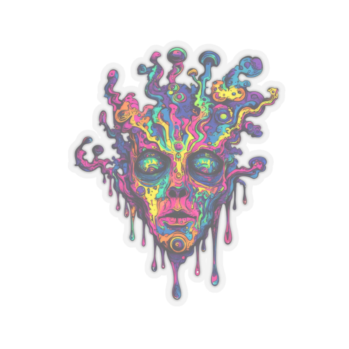 Psychedelic melting face with vibrant colors and dripping effects