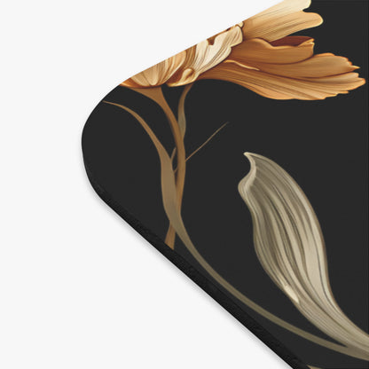 Artistic rendering of a gold flower with a black background.