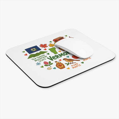 Mousepad with Vermont flag, maple leaves, barn, bird, and "Pure Maple" text.