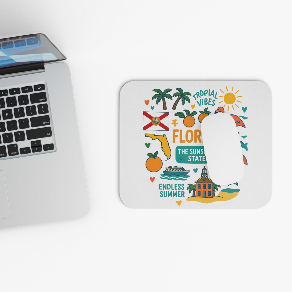 Florida-themed mousepad with palm trees, sun, and text "Endless Summer".