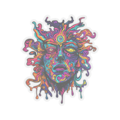 Psychedelic portrait of a face with swirling colors and melting features.