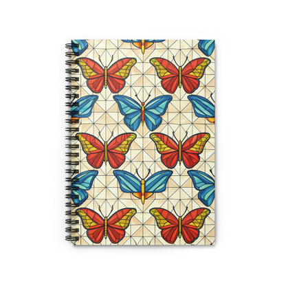 Spiral-bound notebook with a stained-glass butterfly pattern.