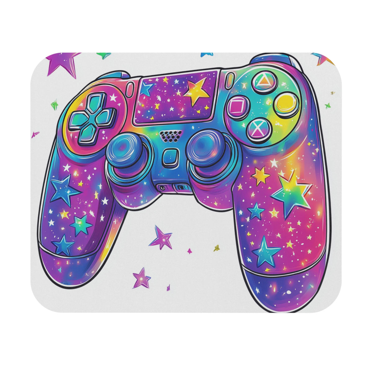 Game controller with a colorful starburst galaxy design and bright stars.