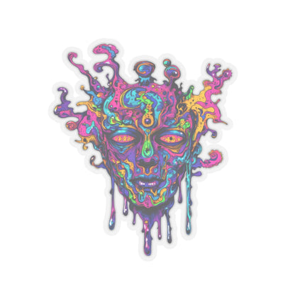 Psychedelic melting face artwork with vibrant colors and dripping effects.
