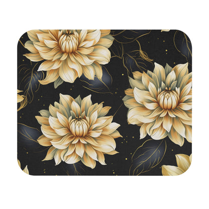 Yellow and white flowers with gold accents on black background.