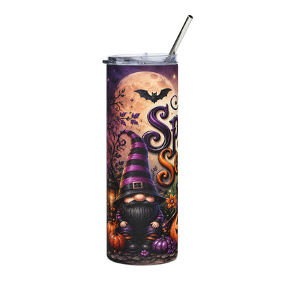 Halloween tumbler with a gnome, pumpkins, and "Spooky Season" text.