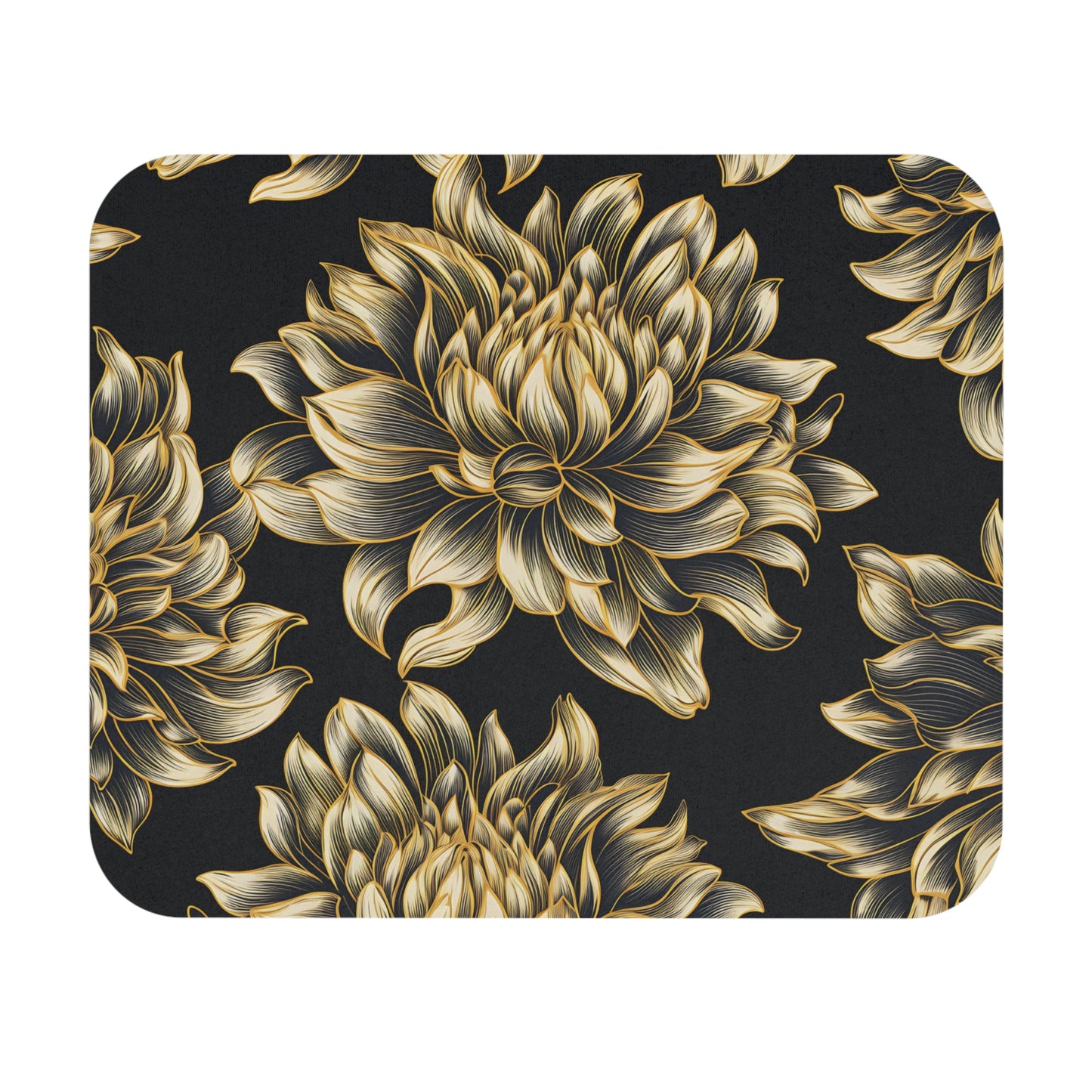 Gold and cream line art floral pattern on a dark textured background.