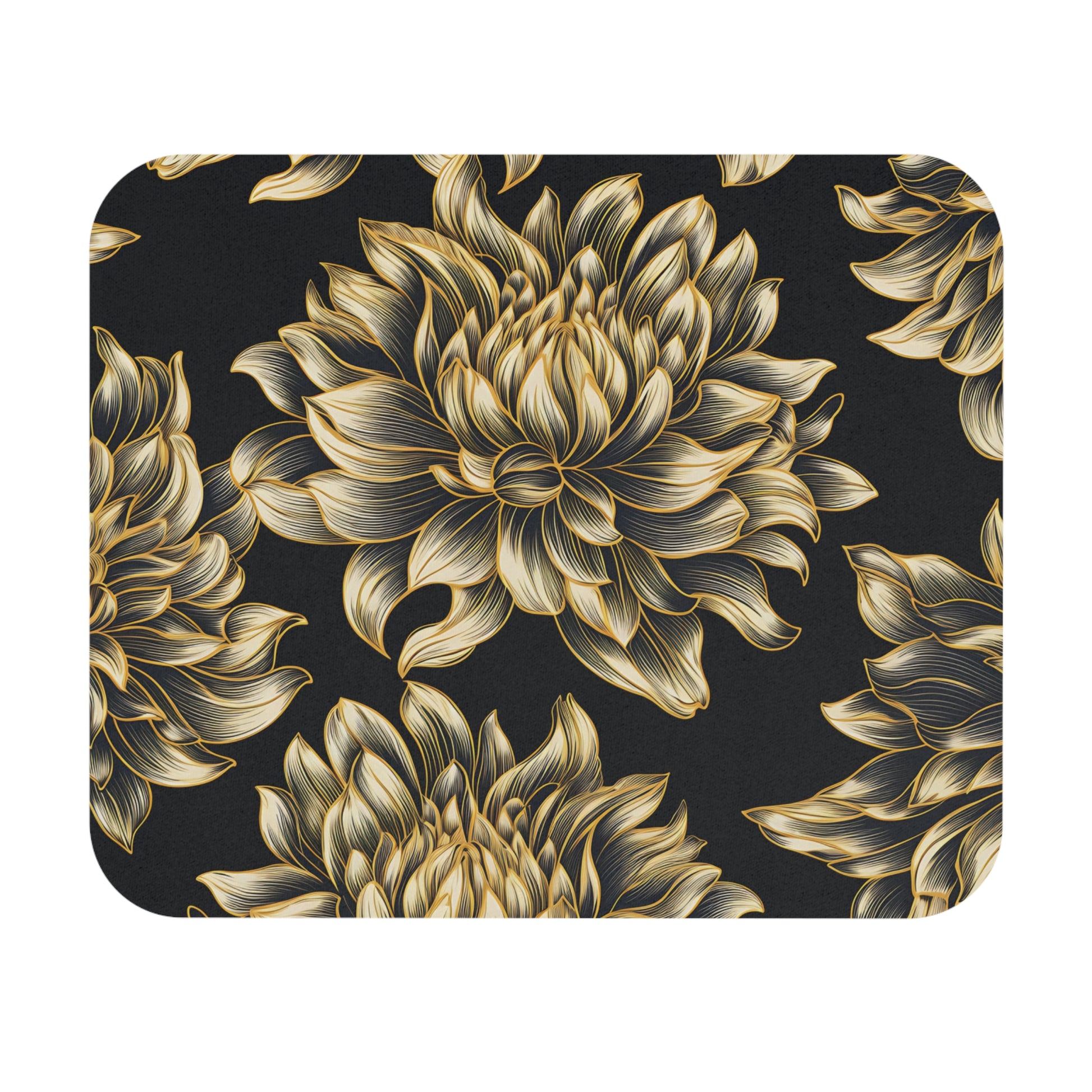 Gold and cream line art floral pattern on a dark textured background.