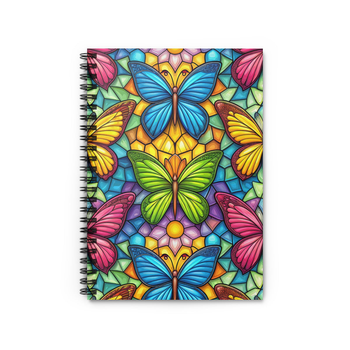 Notebook with a stained glass butterfly design on the cover.