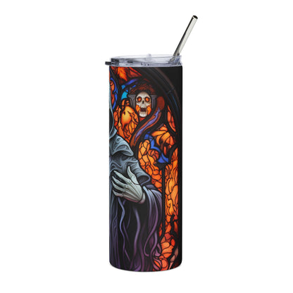 Tumbler with Grim Reaper and stained glass skull design.