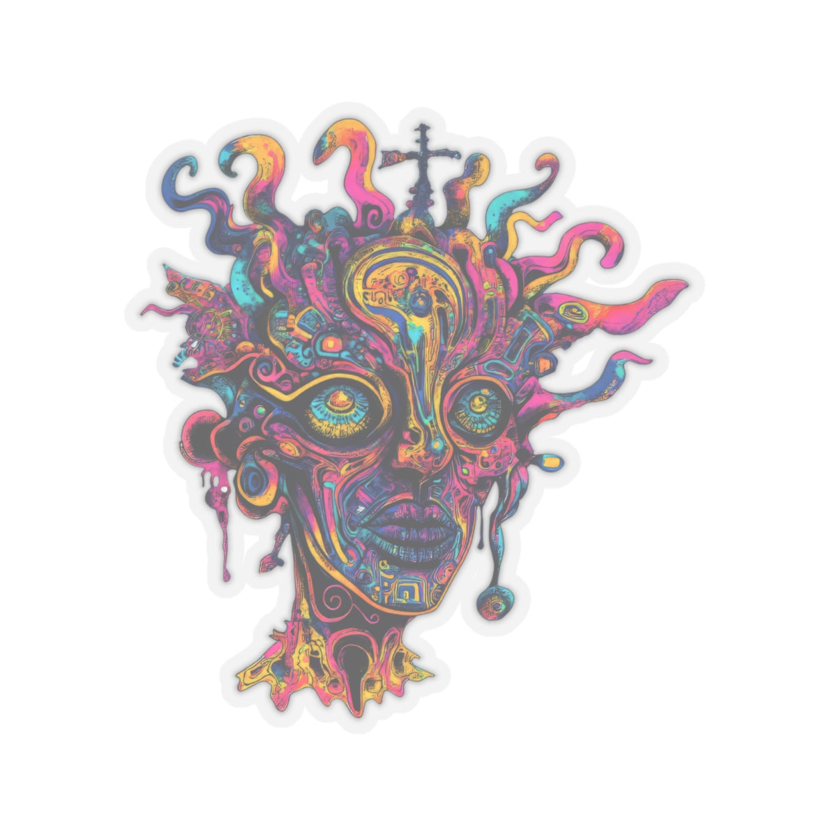 Colorful abstract face with intricate details and swirling elements.