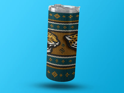 Tumbler with Jacksonville Jaguars logo and a knit sweater pattern.