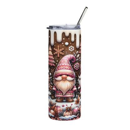 Christmas gnome tumbler with snowflakes and festive icing details.