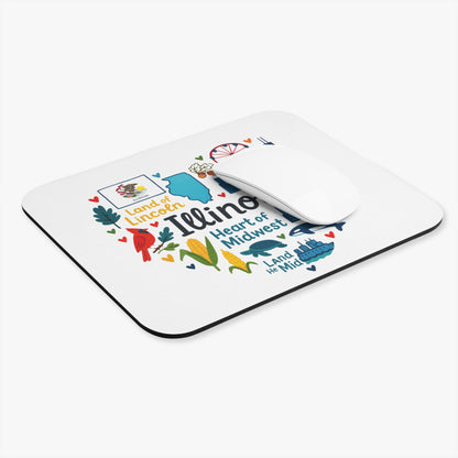 Mousepad with Illinois state map, Lincoln, cardinal, corn, and Ferris wheel graphic.