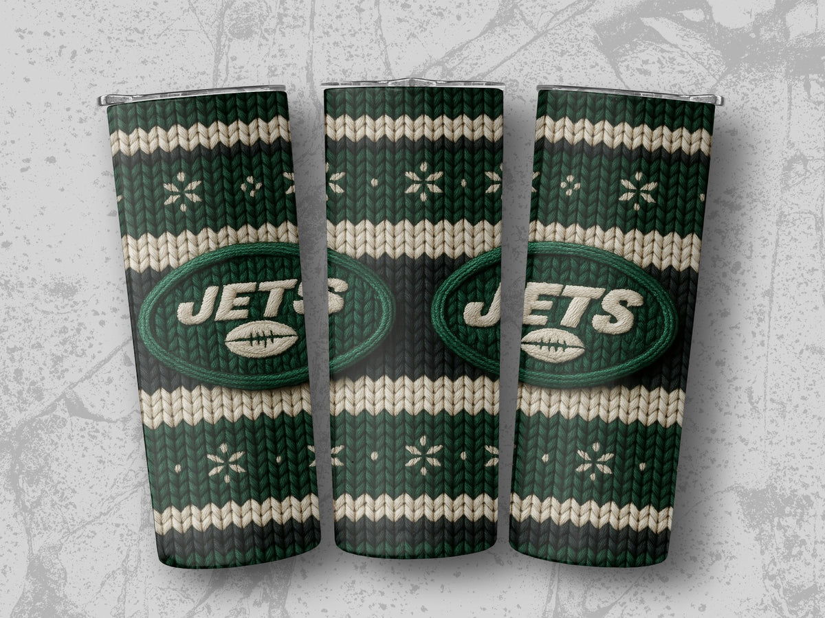 New York Jets ugly sweater tumbler with snowflake pattern