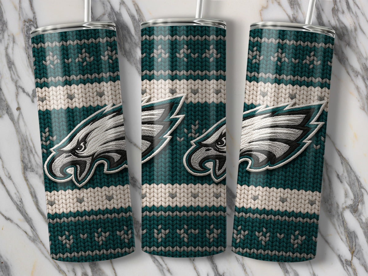 Philadelphia Eagles tumbler with knit pattern and logo