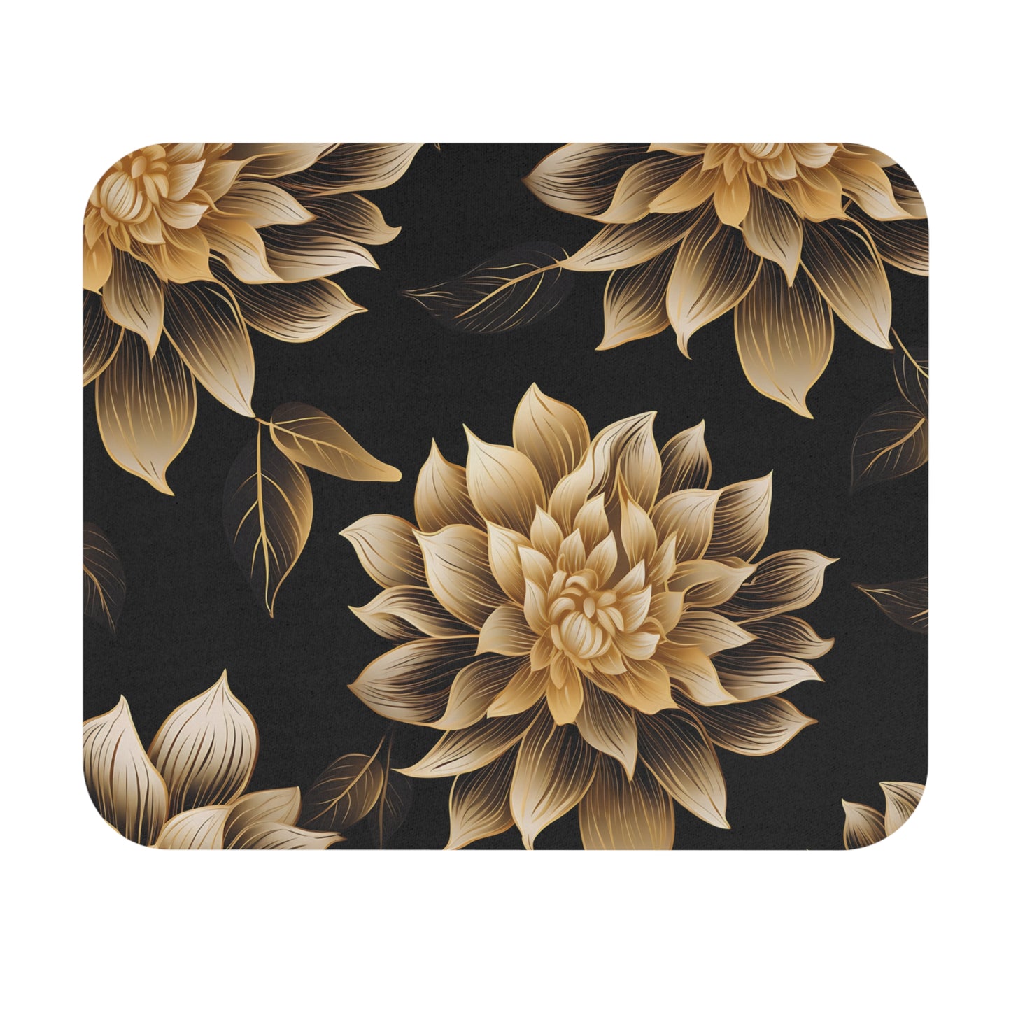 Gold floral pattern on a textured black background with rounded corners.