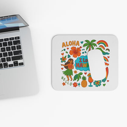 Mousepad with "Aloha", "I Love Hawaii", and tropical graphics.