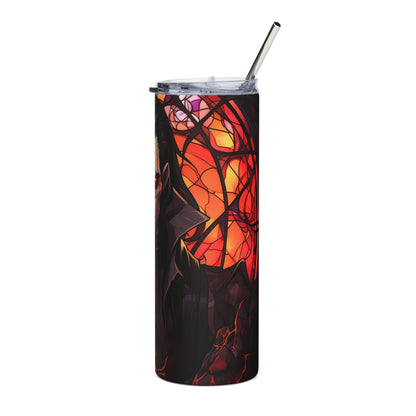 Tumbler with a dark, gothic stained-glass design featuring a wolf's head.