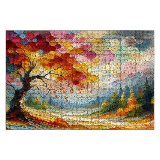 Impressionist Autumn Tree Wooden Puzzle: 1000-Piece Fall Forest Art
