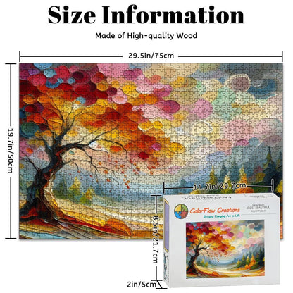 Impressionist Autumn Tree Wooden Puzzle: 1000-Piece Fall Forest Art