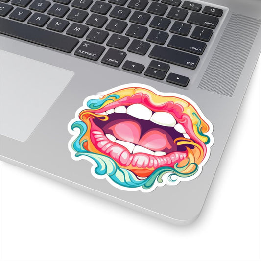 ColorFlow | Screaming Lips Sticker | Trippy Pop Art Kiss Cut Decal | Psychedelic Mouth Vinyl
