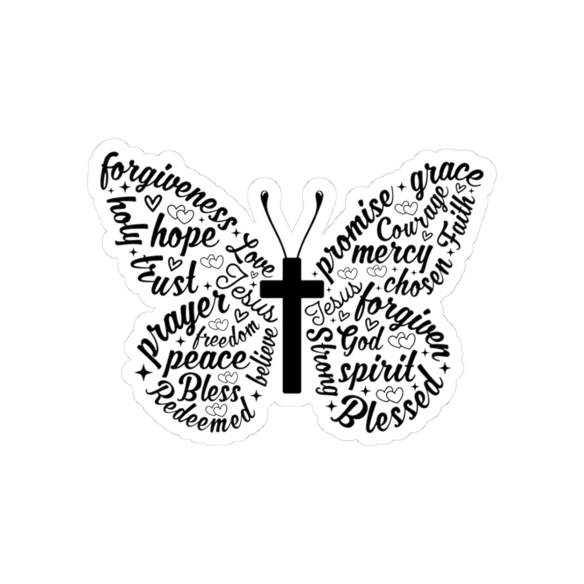 Butterfly Cross Word Art Sticker | Christian Vinyl Decal