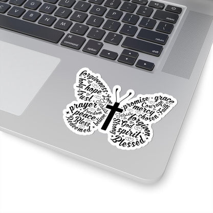 Butterfly Cross Word Art Sticker | Christian Vinyl Decal