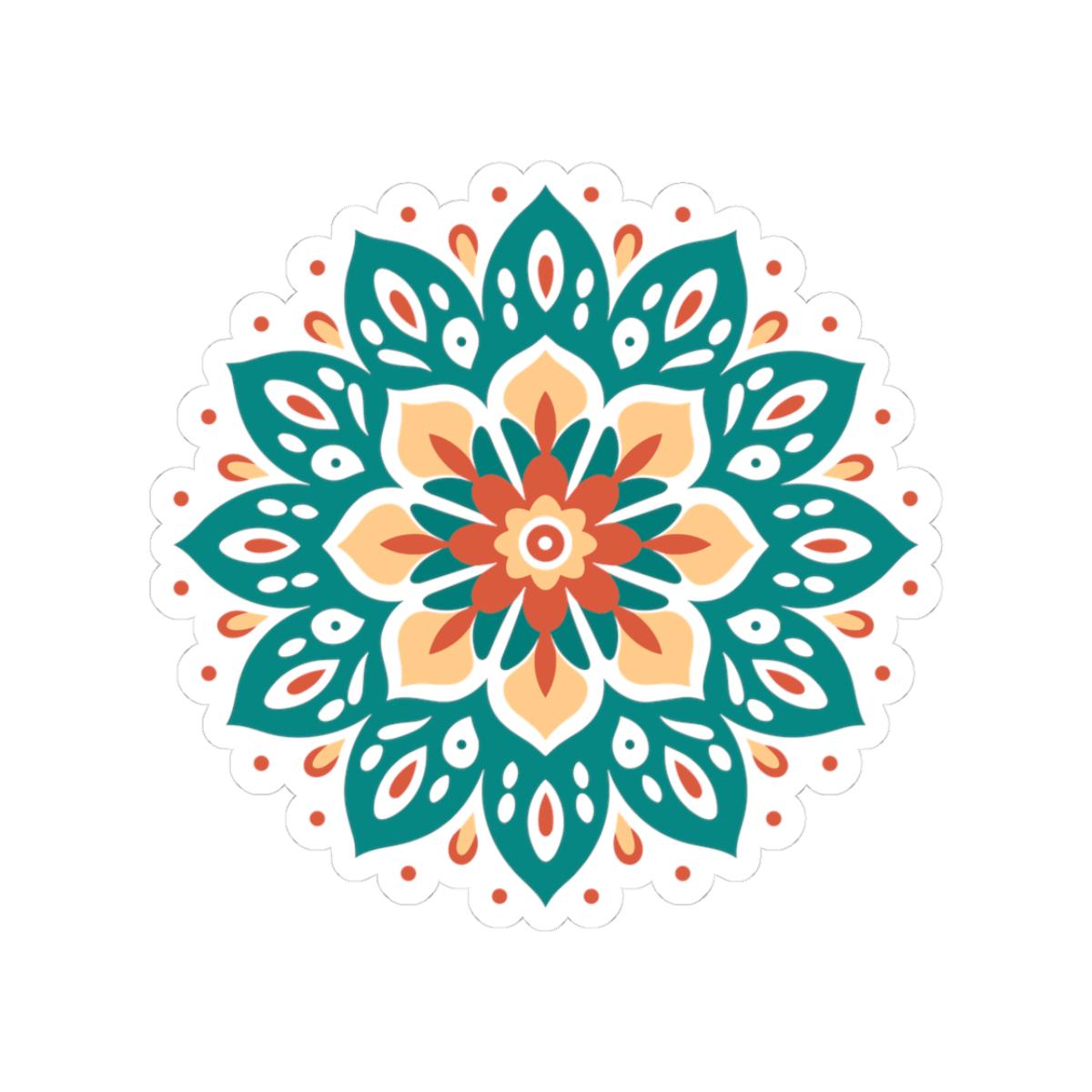 ColorFlow | Boho Earth Tone Mandala Sticker | Terracotta & Teal Sacred Flower Decal | Bohemian Art