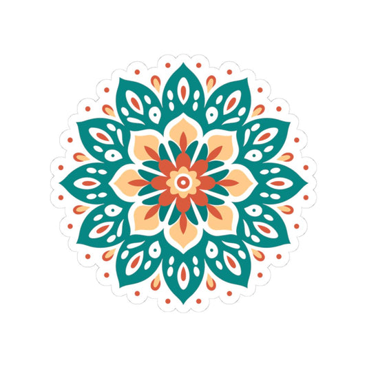ColorFlow | Boho Earth Tone Mandala Sticker | Terracotta & Teal Sacred Flower Decal | Bohemian Art