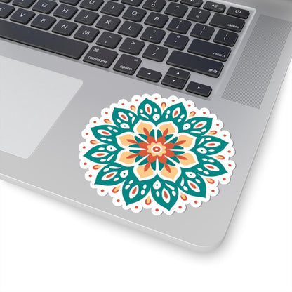 ColorFlow | Boho Earth Tone Mandala Sticker | Terracotta & Teal Sacred Flower Decal | Bohemian Art