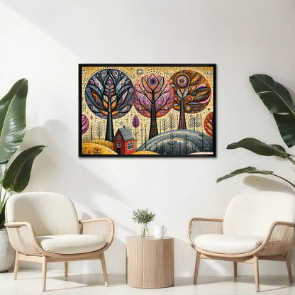 Folk Art Autumn Trees Wooden Puzzle:  Fall Landscape