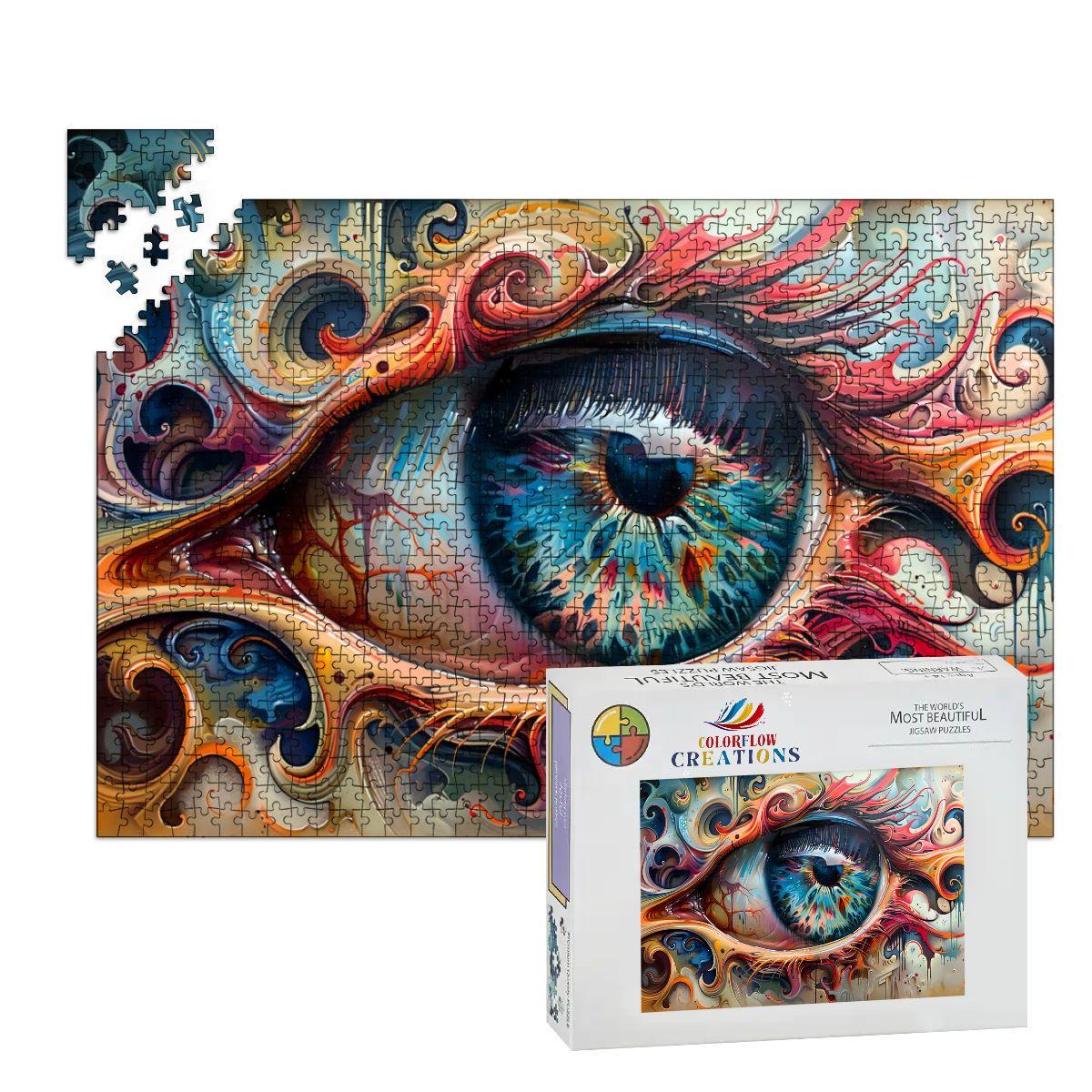 Eye of the Spiral Wooden Jigsaw Puzzle: Surreal Psychedelic Art