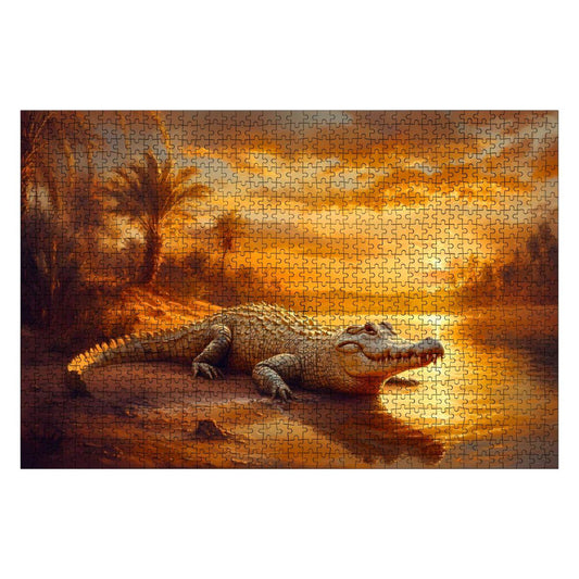 Crocodile Sunset Jigsaw Puzzle:  Wooden Wildlife Puzzle