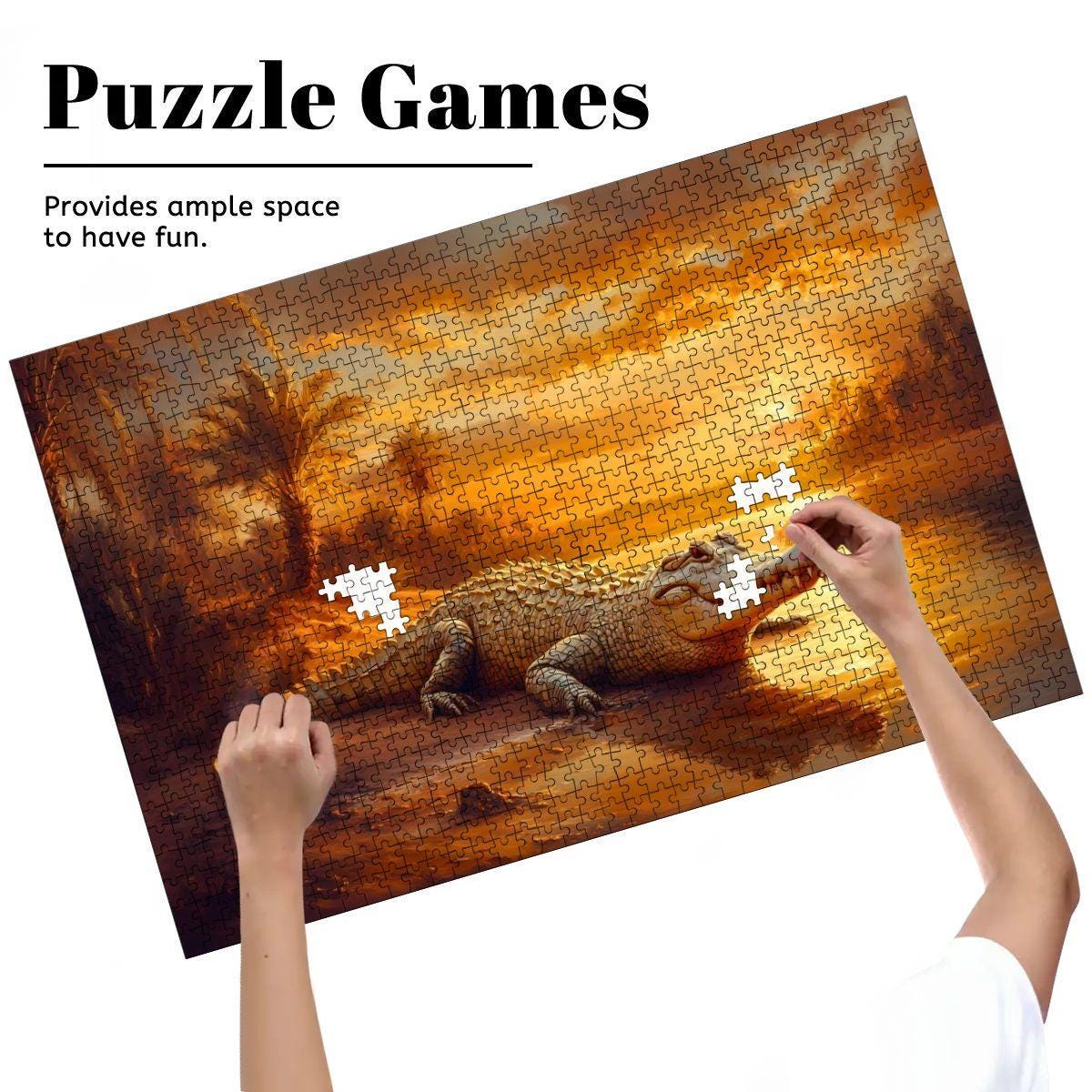 Crocodile Sunset Jigsaw Puzzle:  Wooden Wildlife Puzzle