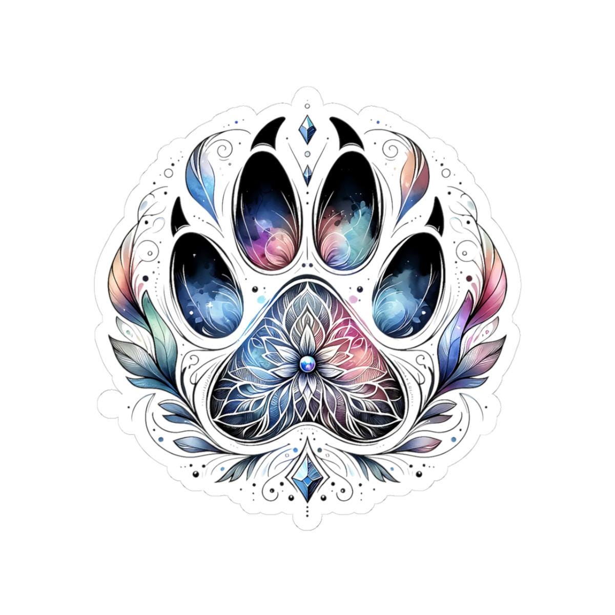 Galaxy Paw Print Sticker: Mystical Mandala Dog Decal