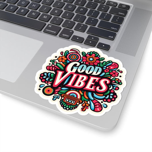 Good Vibes Sticker: Retro Floral Boho Vinyl Decal