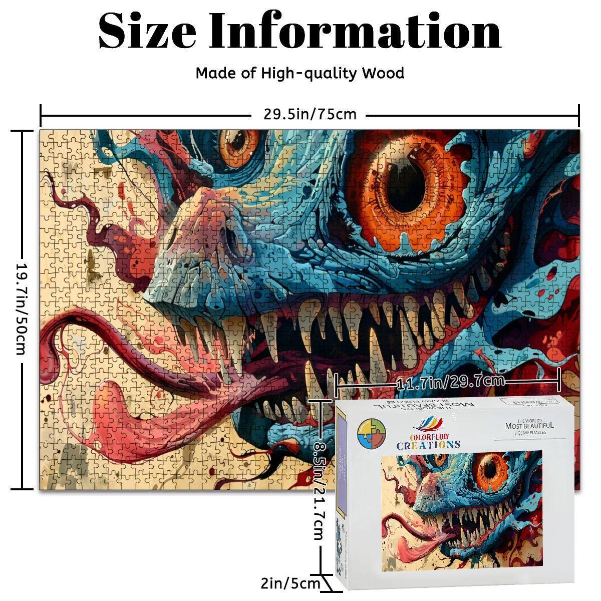 Vortex Maw Wooden Puzzle: Psychedelic Monster Jigsaw for Adults