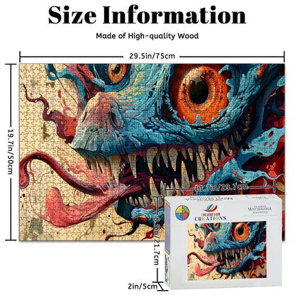 Vortex Maw Wooden Puzzle: Psychedelic Monster Jigsaw for Adults
