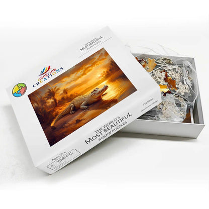 Crocodile Sunset Jigsaw Puzzle:  Wooden Wildlife Puzzle