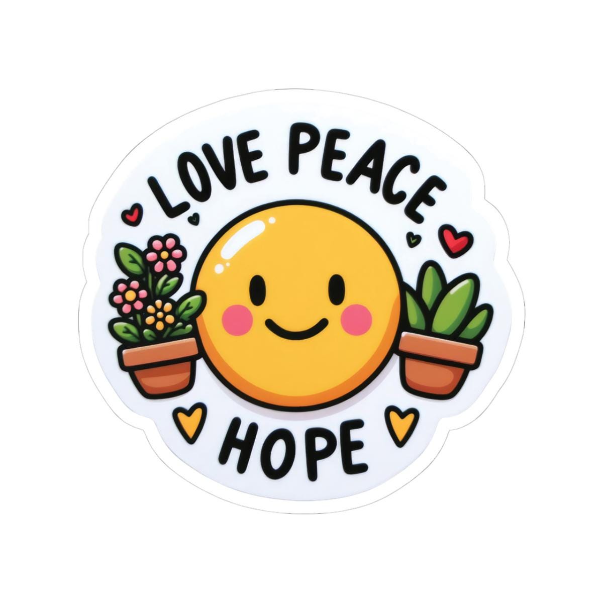 Love Peace Hope Sticker: Smiley Face, Potted Plants - Waterproof Vinyl Decal