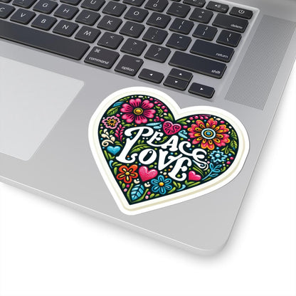 Boho Floral Heart Sticker: Retro Peace Love Vinyl Decal