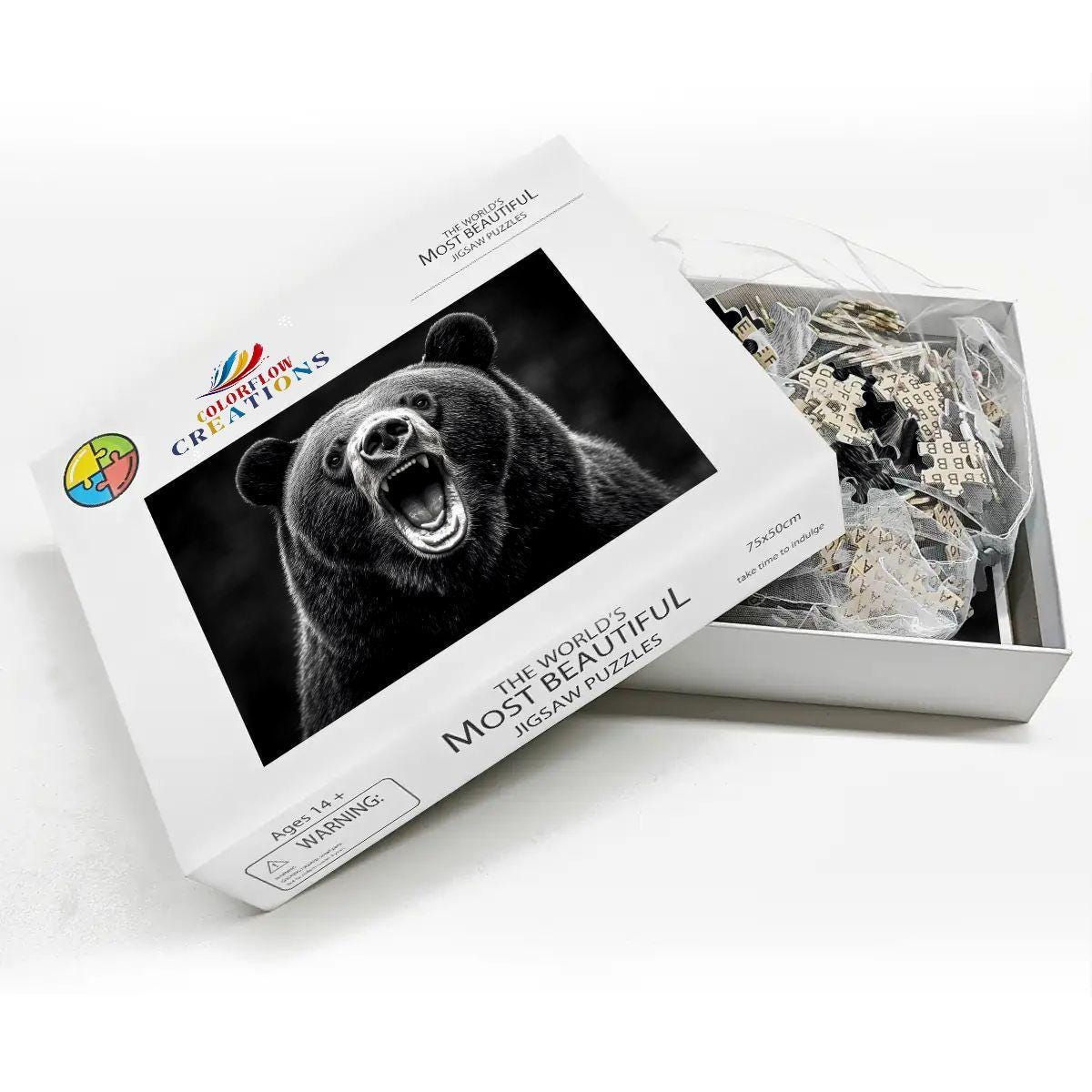 ColorFlow |  Wooden Puzzle | Roaring Black Bear | Bold Wildlife Wood Jigsaw Puzzle