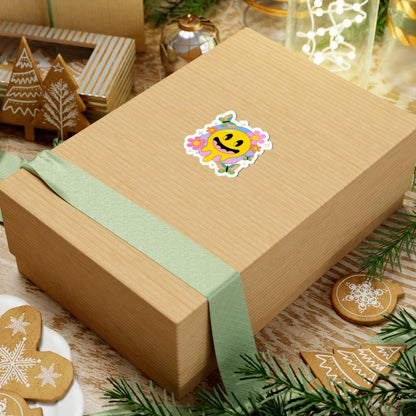 Drippy Smiley Face Sticker: Retro Groovy 70s Pastel Vinyl Decal