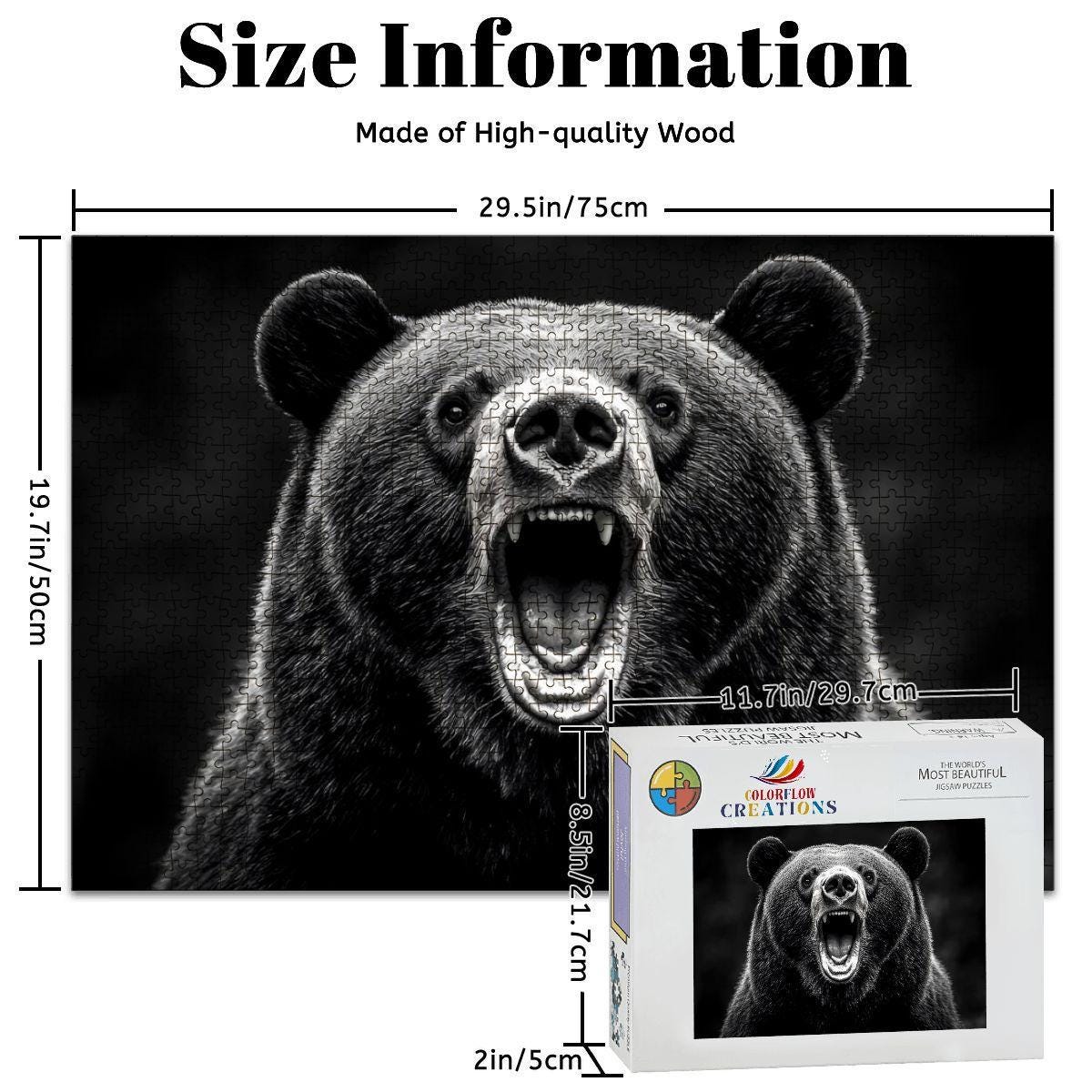 ColorFlow |  Wooden Puzzle | Roaring Black Bear | Bold Wildlife Wood Jigsaw Puzzle