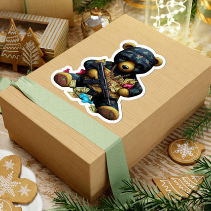Gangsta Teddy Bear Sticker: Edgy Street Art Kiss Cut Decal